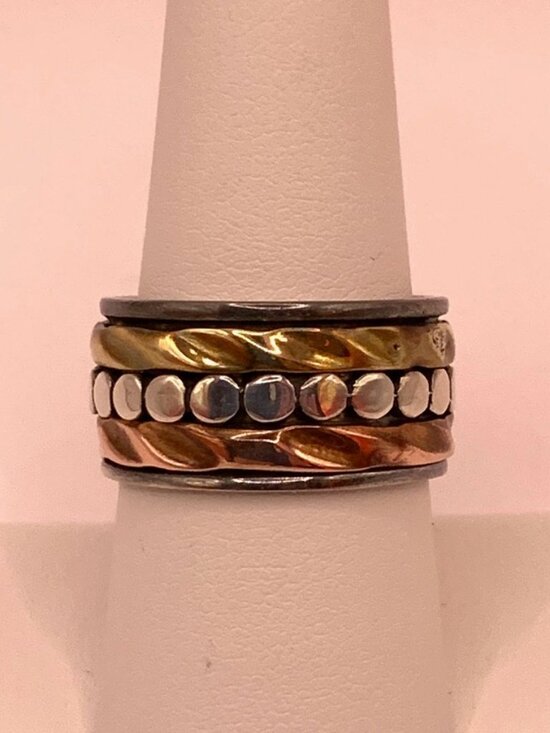 Sterling Silver Copper Brass Spinner Fidget Band Ring Size 9 J874 - Picture 3 of 8
